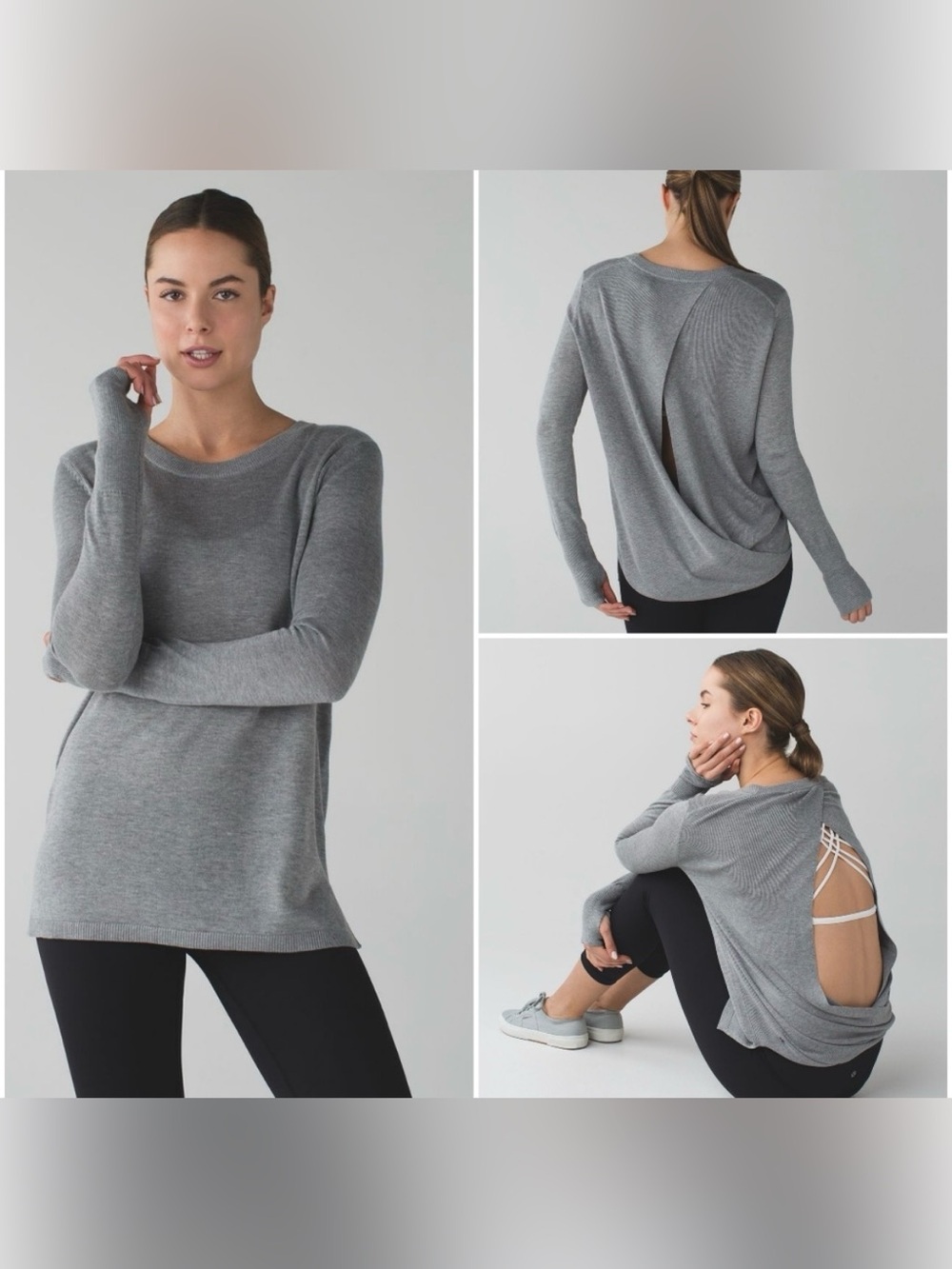 Lululemon Women’s Bring it Backbend Light Gray Crewneck Sweater Open Back 6 8